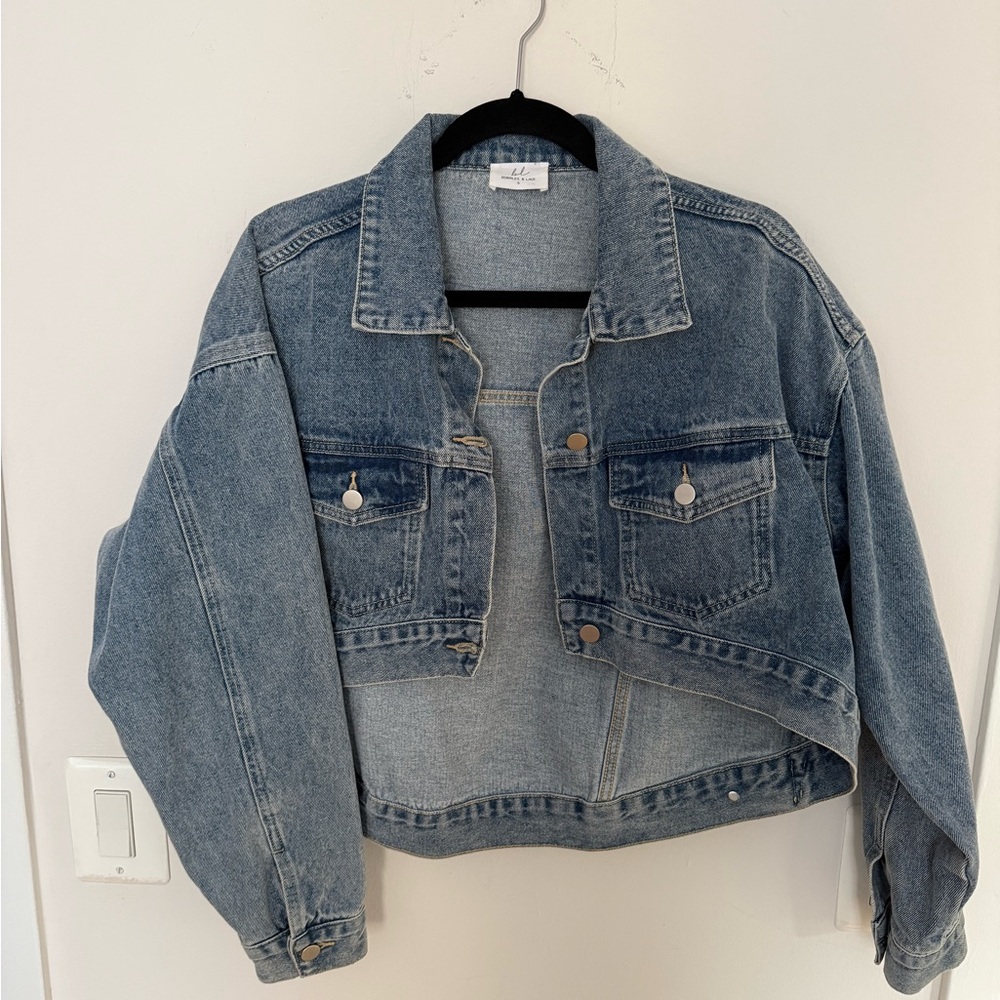 Classic Denim Women's Cropped Jean Jacket Bobbles & Lace